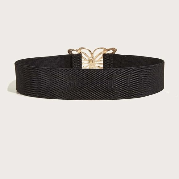 Black Preppy Womens Butterfly Decor Elastic Belt - Picture 3 of 5